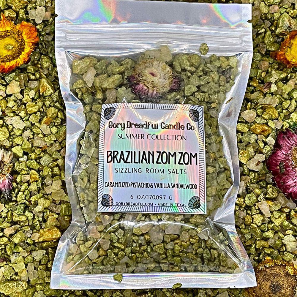 Brazilian Zom Zom Sizzling Room Salt: Caramel Pistachio Vanilla Sandalwood Scent